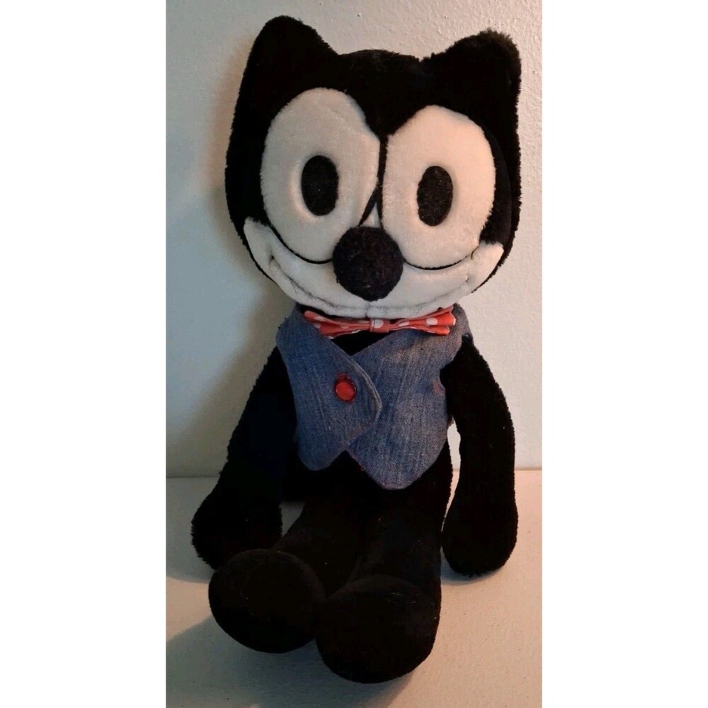 Vintage 1982 Felix The Cat Plush Bow Tie Stuffed 80s Collectible 15"